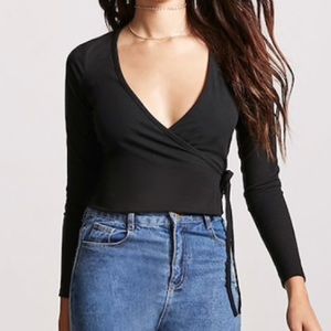 Ribbed knit wrap top